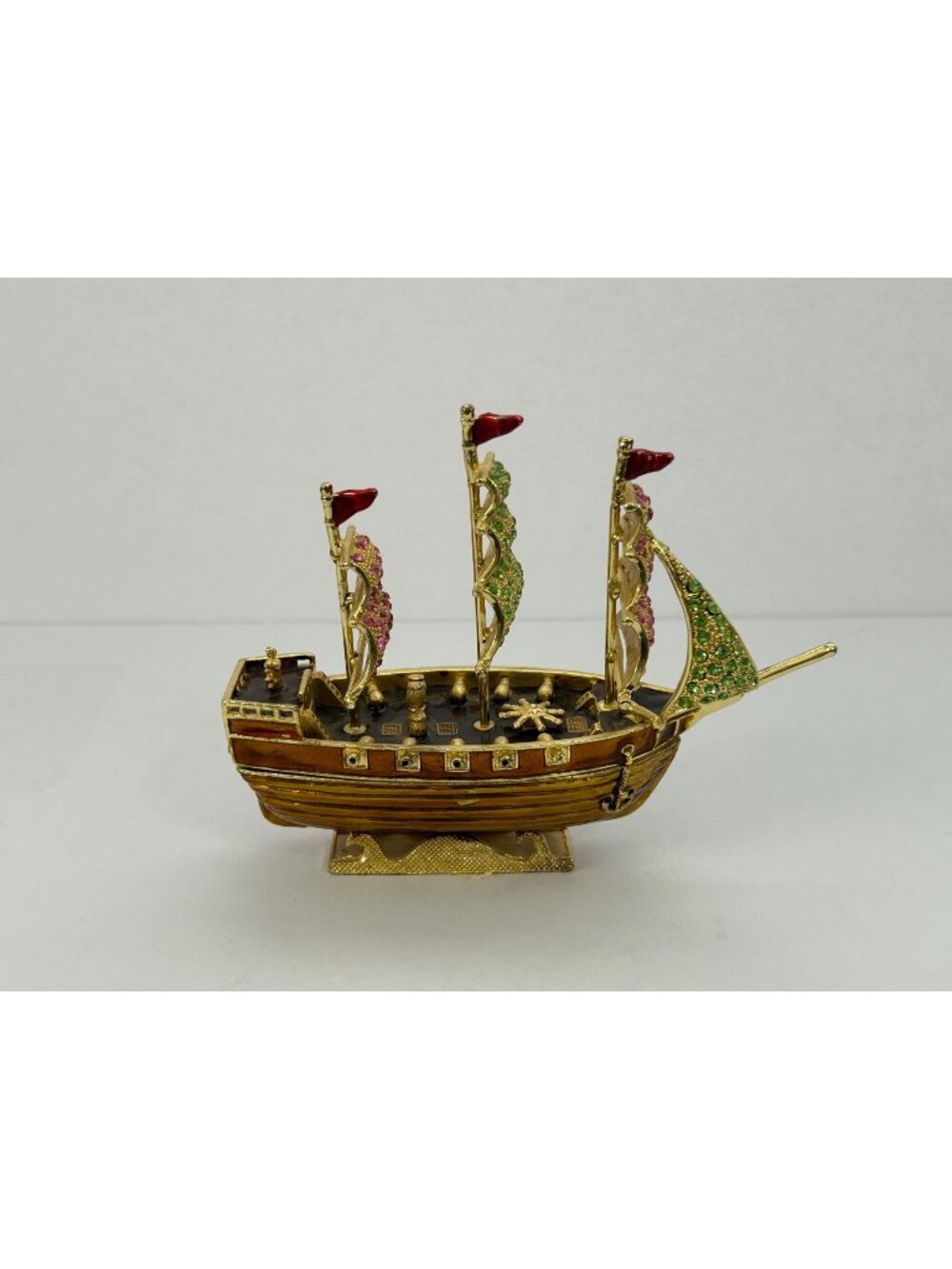 Ship Boat Trinket Wish Box Sails w/ Rhinestones Feng Shui Vastu Wealth Fortune